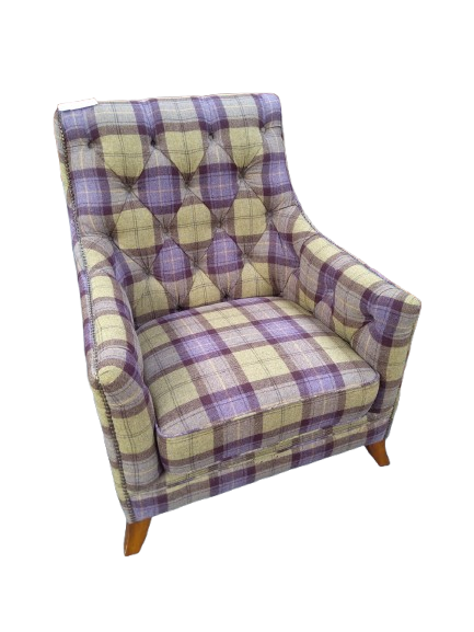 Rogers of York Armchair in Button Purple Tartan 