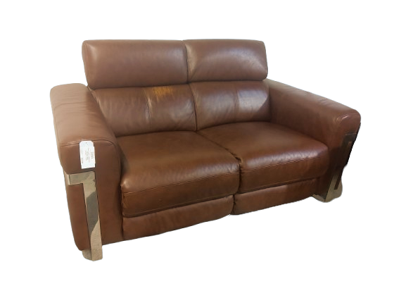 Brown Leather 2 Seater Sofa with Silver Metal (Damaged on Leather)