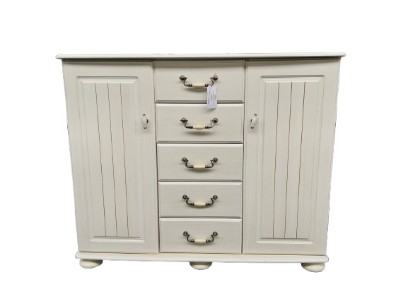 Thumbnail: Harvey's White Solid Sideboard With 2 Cupboards 5 Drawers (Heavy)