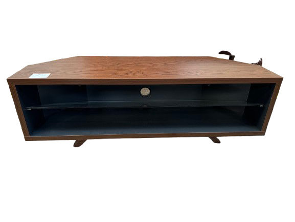Brown Wooden Veneer Corner TV Unit With Glass Shelves