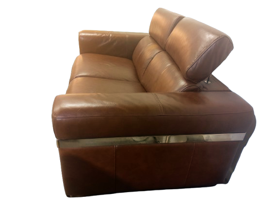 Thumbnail: Brown Leather 2 Seater Sofa with Silver Metal (Damaged on Leather)