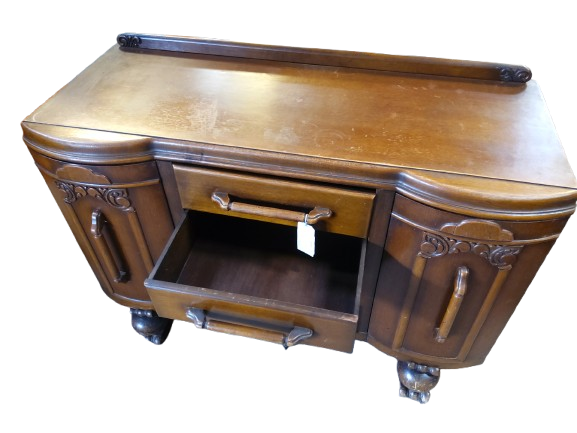 Thumbnail: Vintage Solid Wood Carved Sideboard (Ink stains in top drawer)