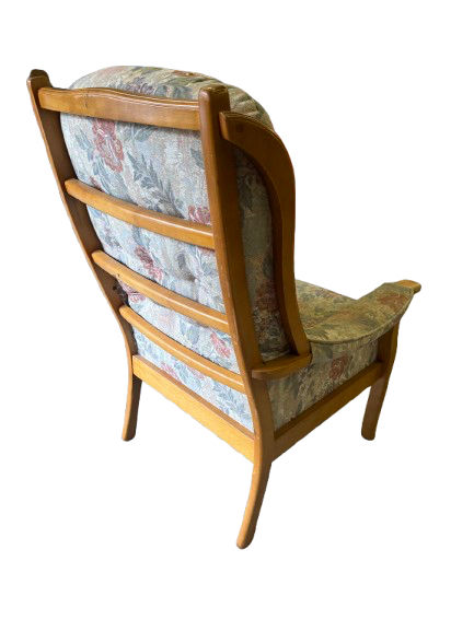 Thumbnail: Parker Knoll Wooden Frame Fireside Chair with Floral Fabric Cushions
