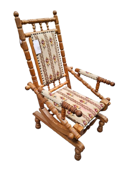 Thumbnail: Danish Oak and Wool Rocking Chair in Style of Henning Kjaenulf 1970's