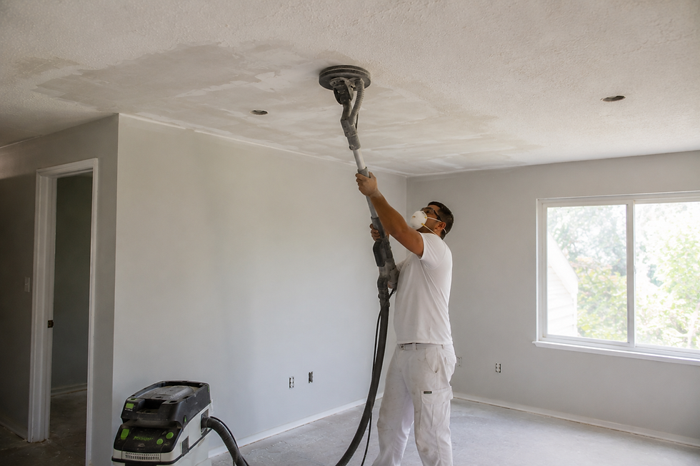 Professional painter removing a popcorn ceiling in a North Georgia home