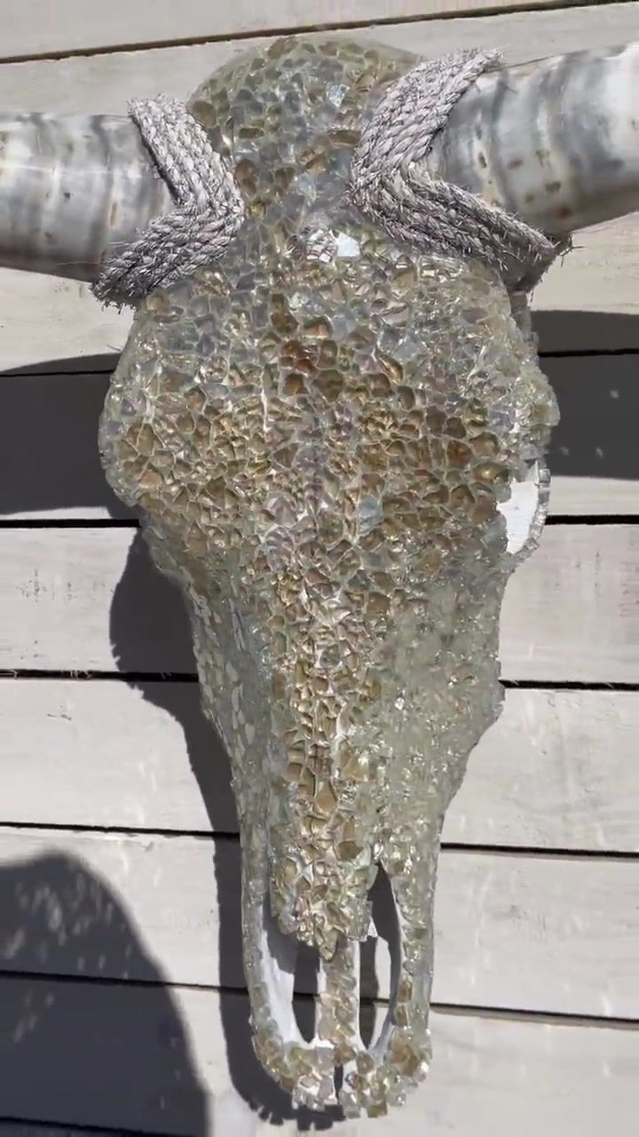 Thumbnail: Antique White Glass Cow Skull w/ horns 36" to 48" wide