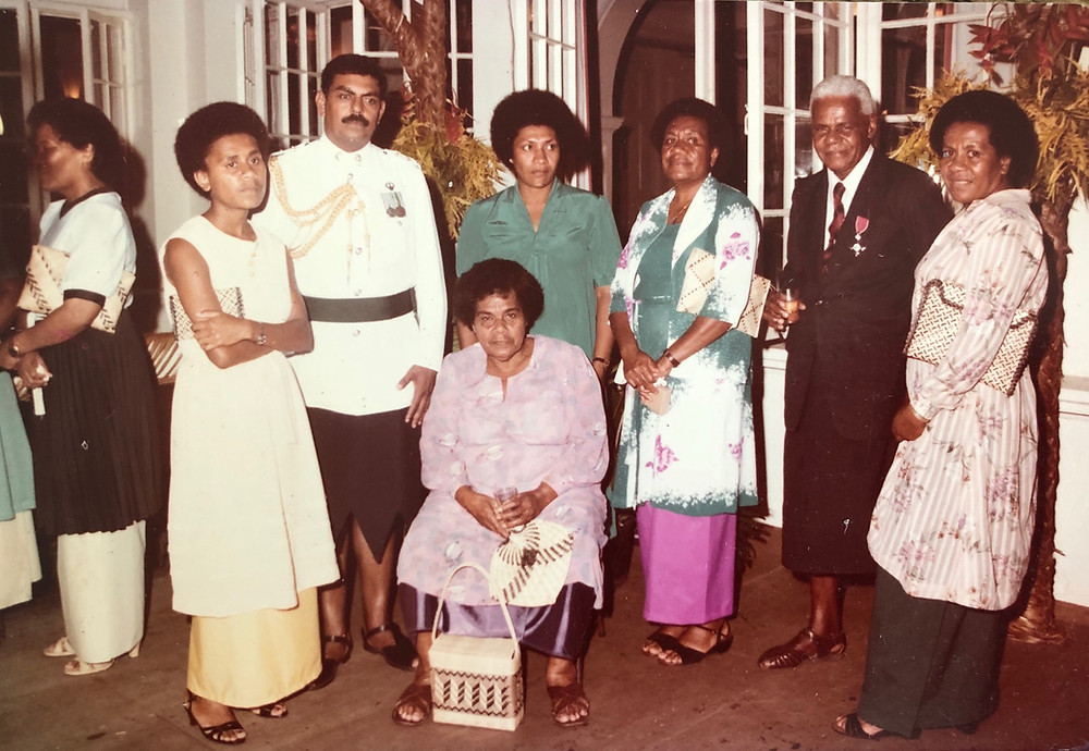 Fijian In the UK - My mother and my grandparents with other members of our extended family at the celebration ceremony for my grandfather receiving his MBE medal