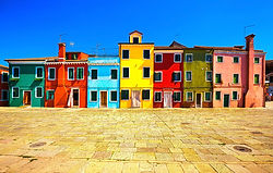 Burano island square and colorful houses, Venice, Italy, Europe.