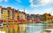 Port of Honfleur village skyline. Normandy, France, Europe.
