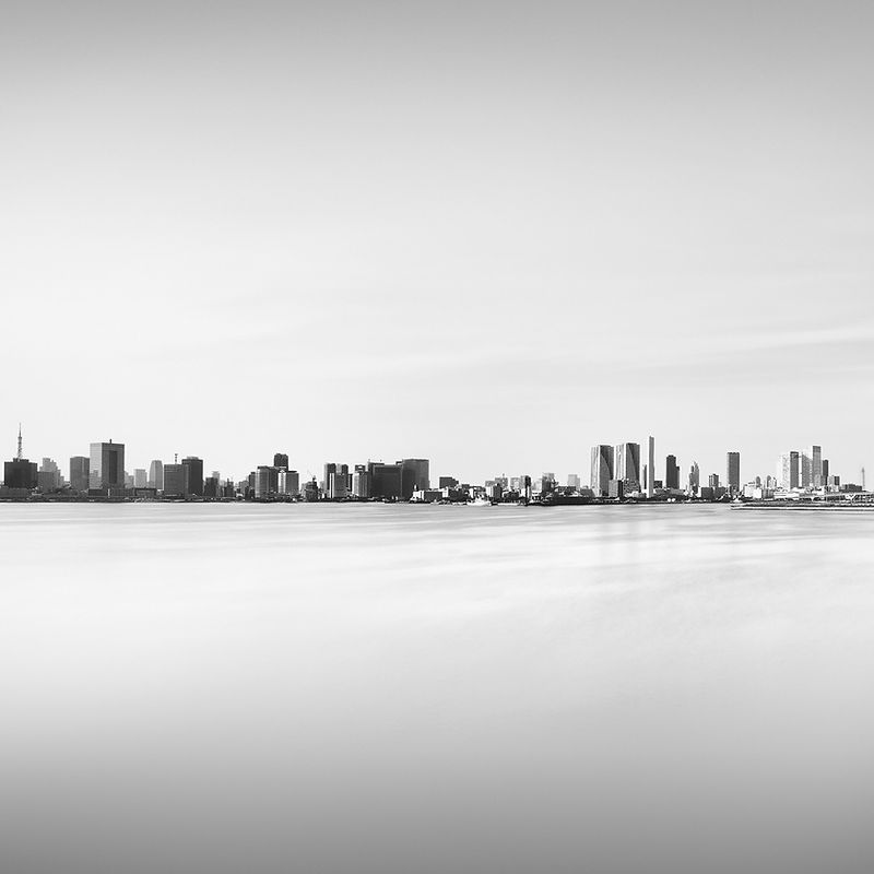 Tokyo city skyline black and white long exposure photography. Japan