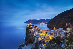 Blue Hour over Vernazza village in Cinque Terre National Park, Unesco World Heritage Site, Liguria, Italy, Europe.