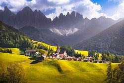 Santa Magdalena and Odle mountains in val di Funes, Alto Adige Südtirol, Italy