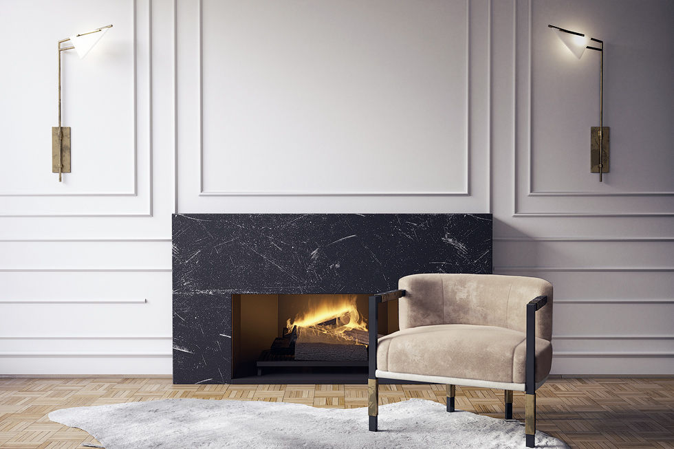 Fireplace Luxury Interior Design and Stefano Orazzini Wall Art. Fine Art Print on Canvas.