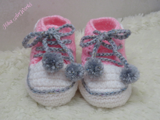 Thumbnail: Handmade Baby girl crochet trainer - custom made
