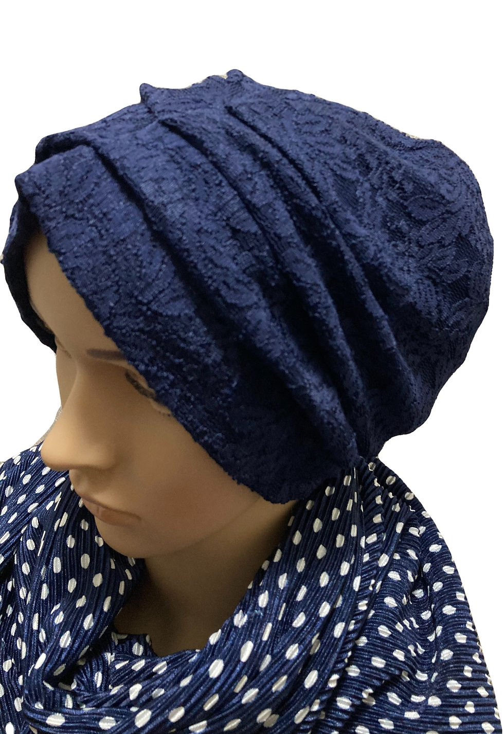 Thumbnail: Handmade Fabric Turban Navy Blue Lace - Turkish Style