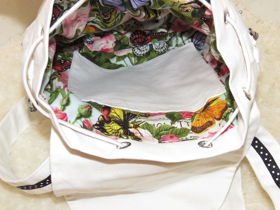 Thumbnail: Handmade Backpack for women, denim, white jeans handbag Butterflies