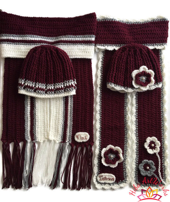 Thumbnail: Handmade Crochet winter Set - Couple Matching outfit with custom names and color