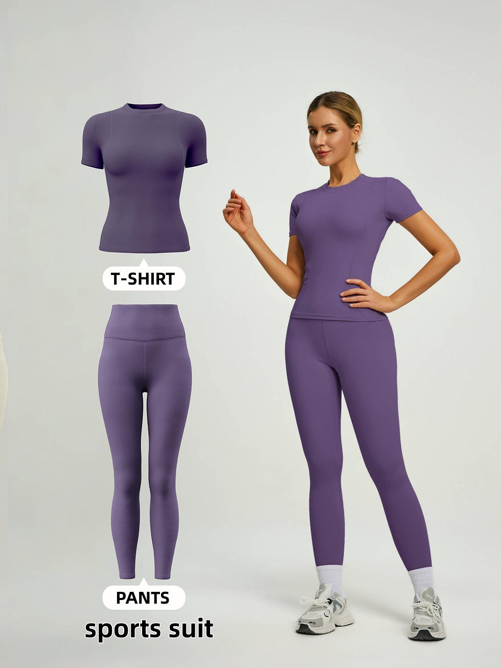 Thumbnail: Women's Short Sleeve Sporty Set, High Waist Yoga Pants & T-Shirt Combo, Ideal fo