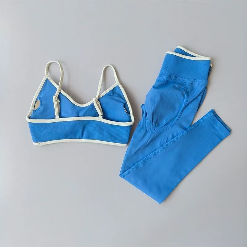 Thumbnail: Women's Fitness Suit, Strappy Contrast Color Patchwork Sports Shockproof Slimmin