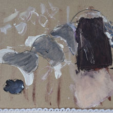 2CR peat brown, charcoal, gouache on paper with lace, 21x30cm.
