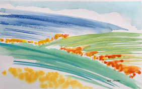 Wildflower Hills, watercolor, 9x6, $65