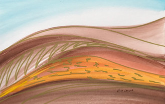 Soon wild flowers will paint the hills..., watercolor and ink, 9x6, $55