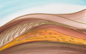 Soon wild flowers will paint the hills..., watercolor and ink, 9x6, $55