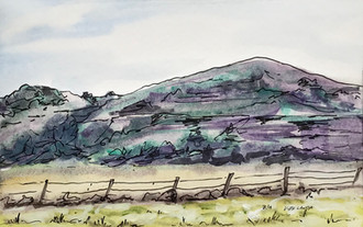 On the Outskirts of Rosebud, watercolor and ink, 9x6, $75