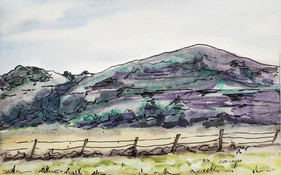 On the Outskirts of Rosebud, watercolor and ink, 9x6, $75