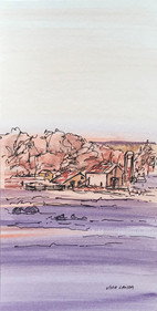 Early Morning, watercolor and ink, 4.5x8.5, $45