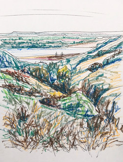 Yellowstone view #3, oil pastel and ink, 8.5x11, $75