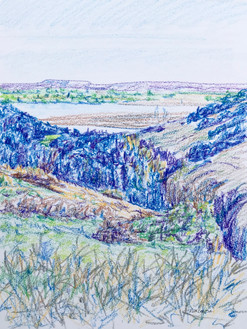 Yellowstone view #9, crayon, 9x12, $60