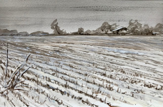Snowy Field, watercolor, 11.5x9.5, $90