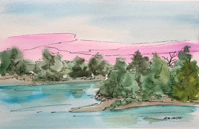 The River Flows, watercolor and ink, 9x6, $75