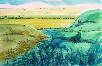 Overlook, watercolor and ink, 9x6, $50