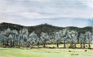 In the Distance, watercolor and ink, 9x6, $75