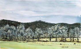 In the Distance, watercolor and ink, 9x6, $75