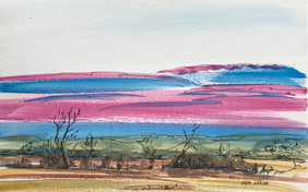 Pink and Blue Prairie Sunset, watercolor and ink, 9x6, $55
SOLD