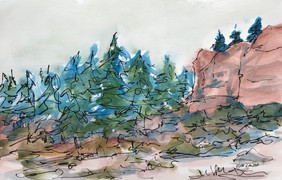 Hysham Rest Stop, watercolor and ink, 9x6, $75
SOLD