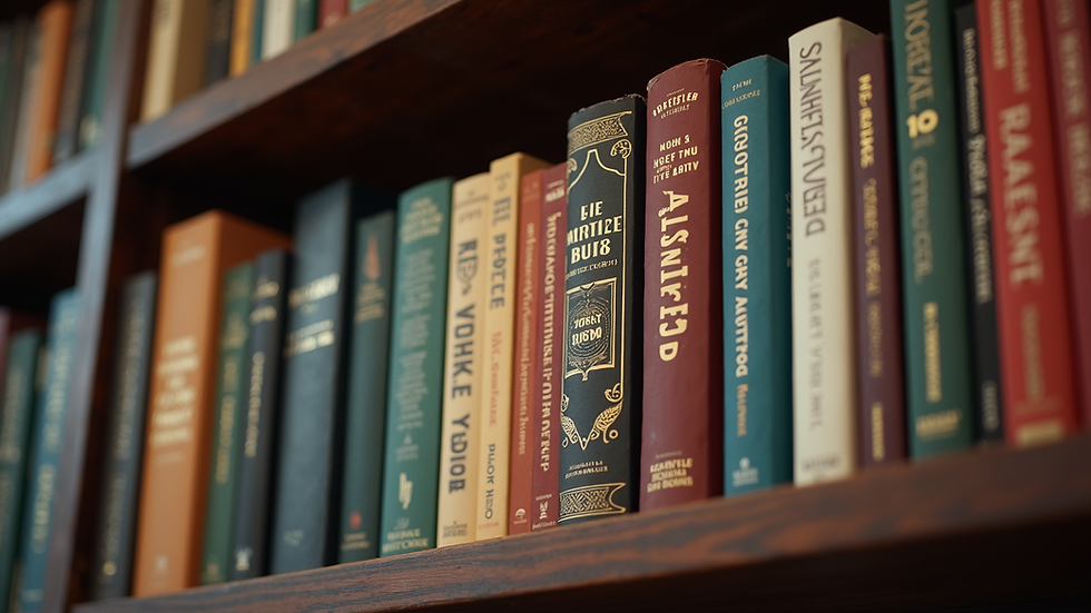 High angle view of an inspiring bookshelf filled with motivational books