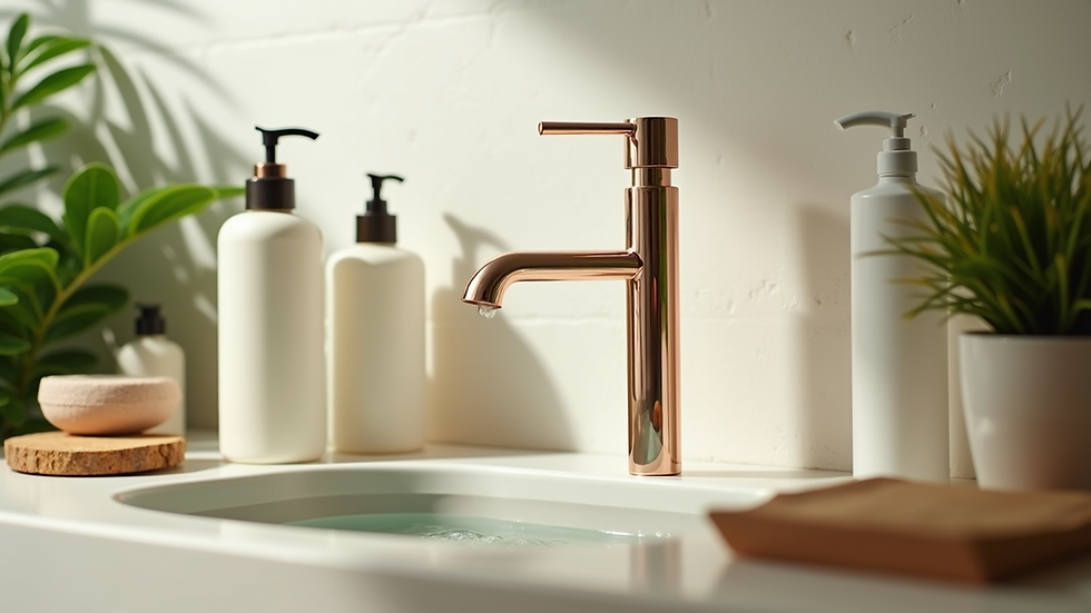 Eye-level view of a refill station with eco beauty products