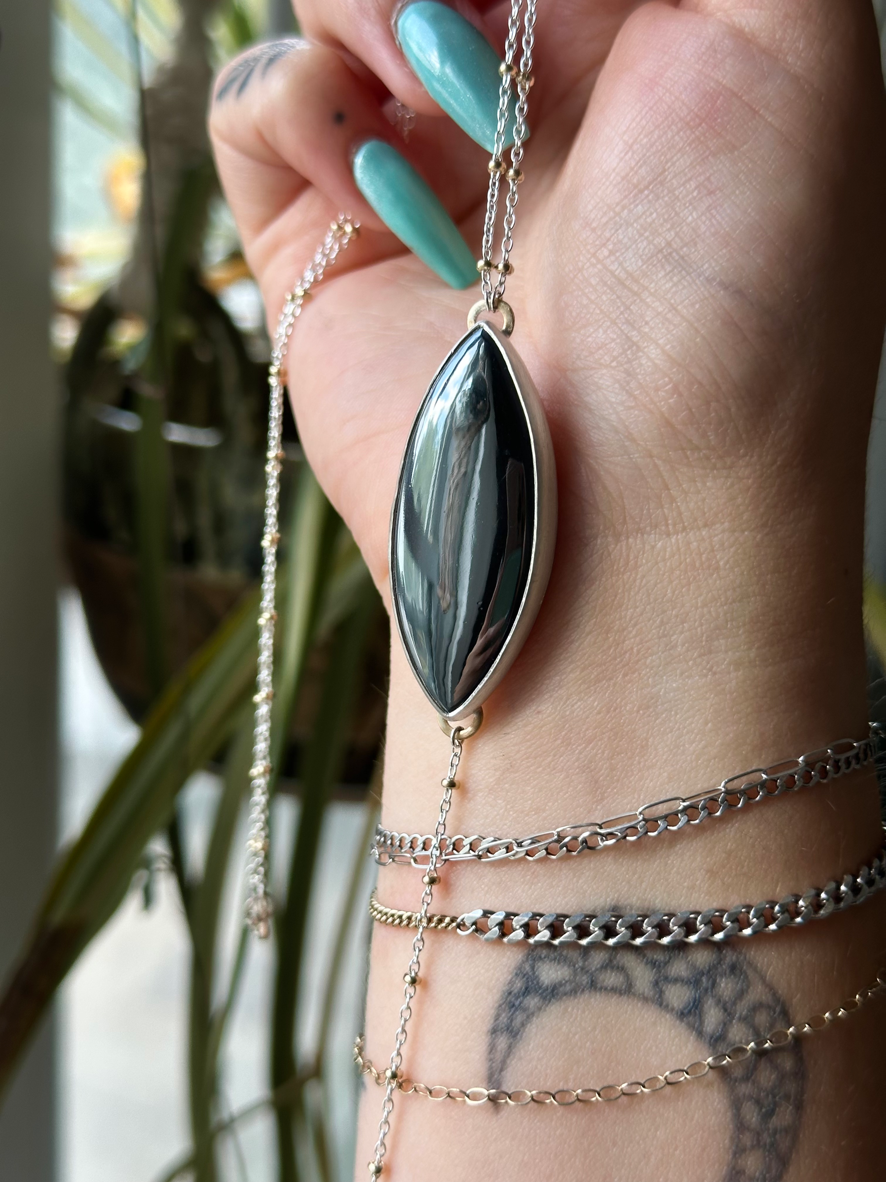 Mixed Metal Hematite Lariat Necklace