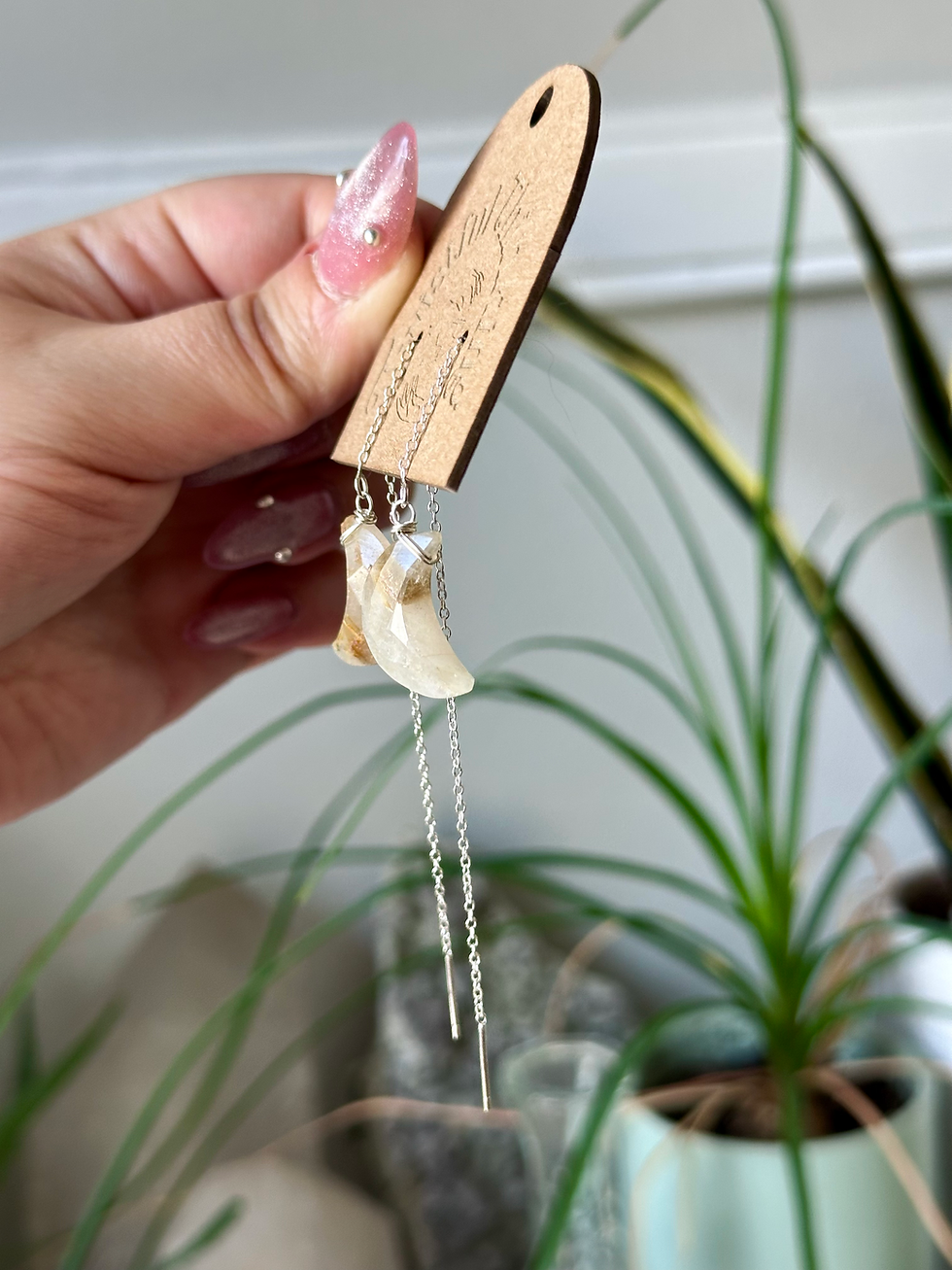 Thumbnail: Golden Rutilated Quartz Moon Threader Earrings