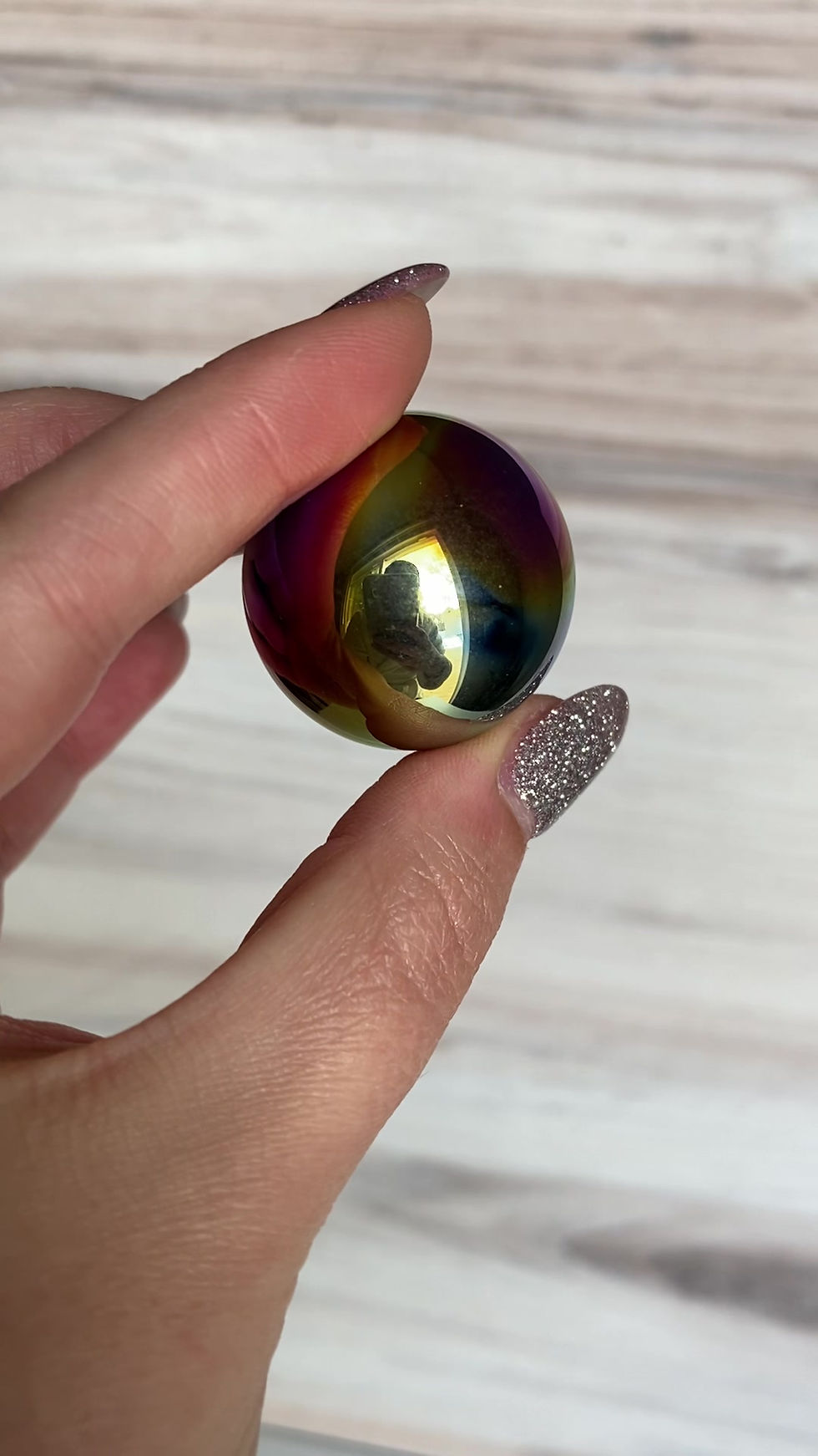 Thumbnail: Mini Rainbow Titanium Aura Smokey Quartz Sphere
