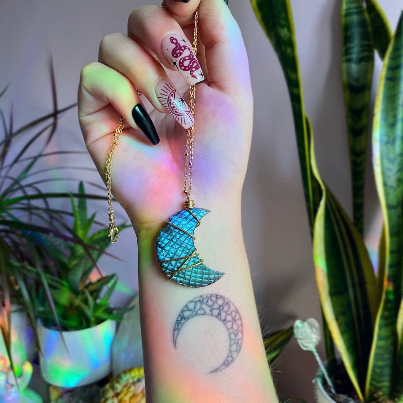 Snakeskin Labradorite Moon Necklace