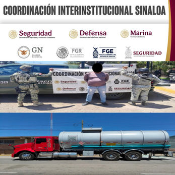 El Grupo Interinstitucional detuvo, en Culiacán, a 2 civiles; les asegura 2 tractocamiones tipo pipa cargados con gasolina