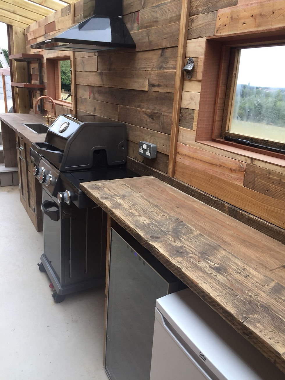 Thumbnail: Bespoke timber and glass windows for outdoor BBQ and kitchen Made in Sheffield
