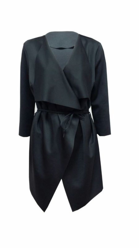 Black Crepe Long Sleeve Waistcoat