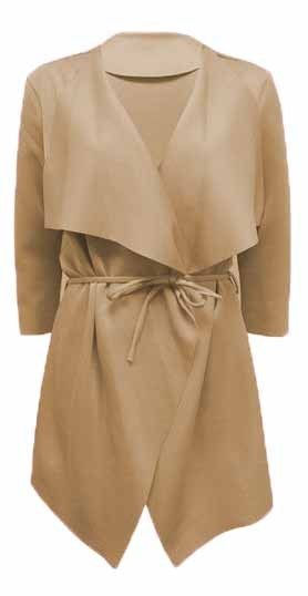 Camel Crepe Long Sleeve Waistcoat