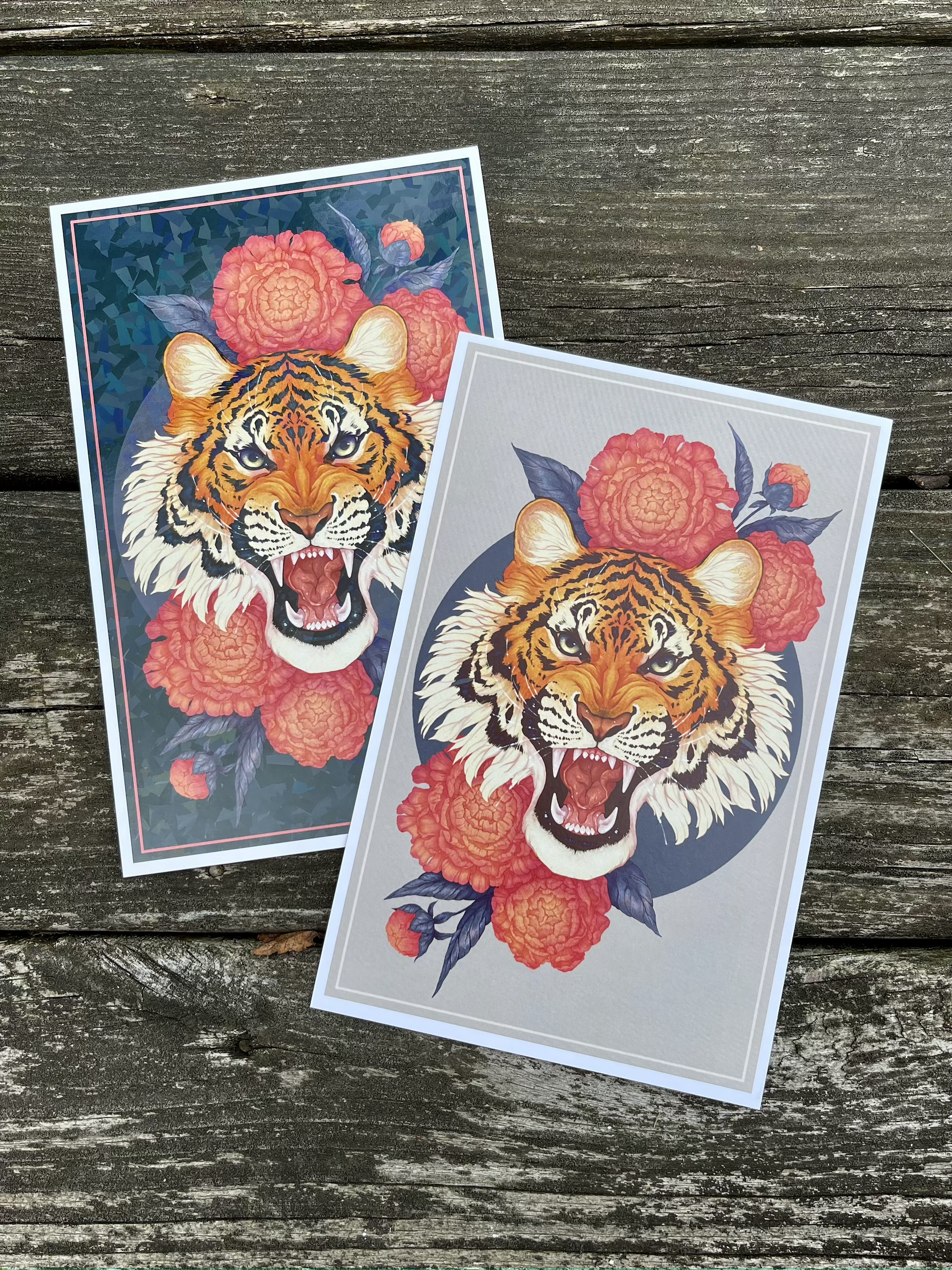 Tiger and Peonies Art Print